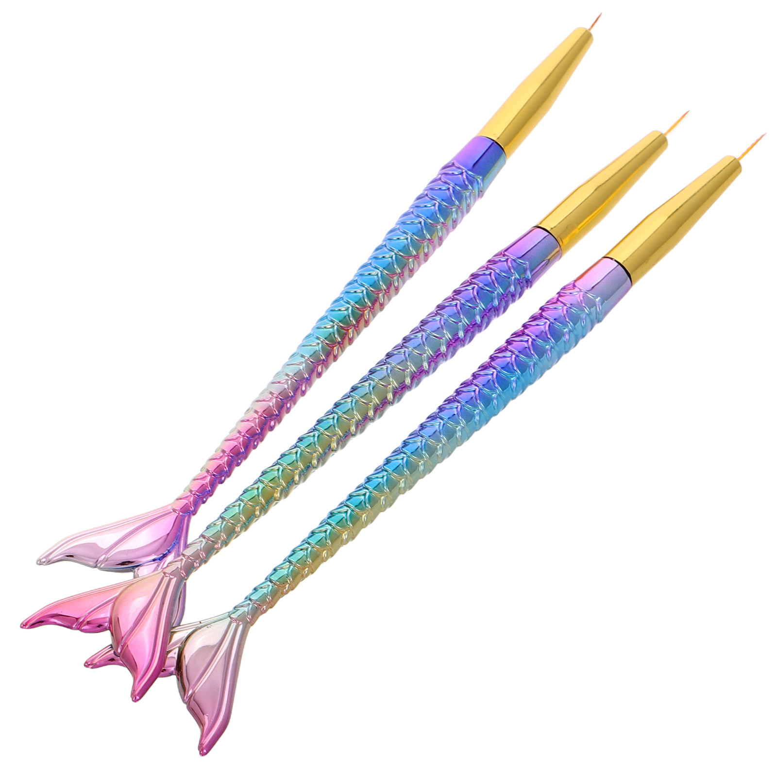 Nail Art Brush Set - 3Pcs Mermaid Tail Nail Art Liner