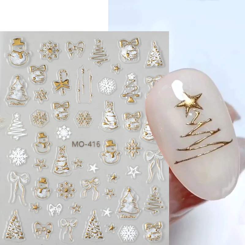Nail Art Xmas Stickers - Gold Christmas Nail Art Stickers Y2K