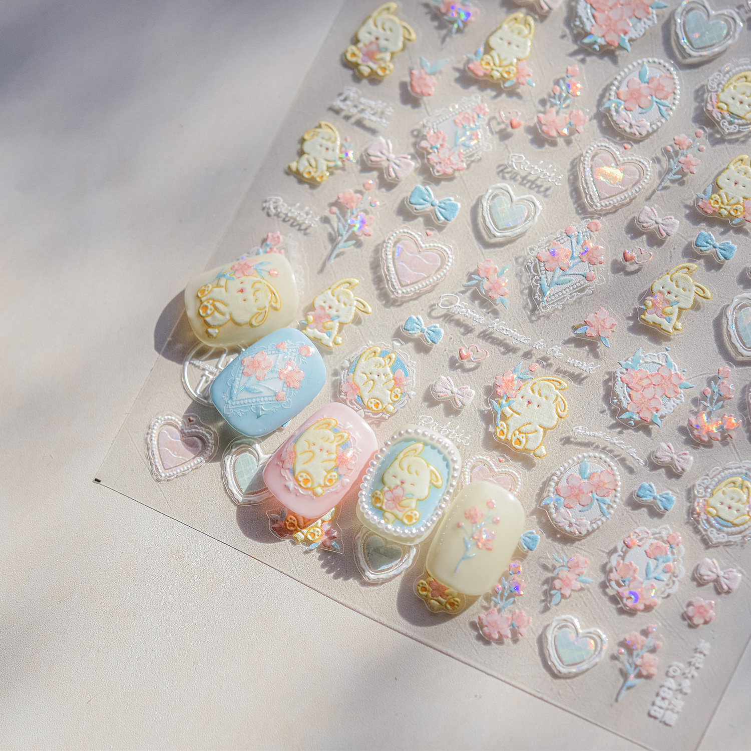 Nail Art Vampire - 5D Cute Rabbit Love Heart Peach
