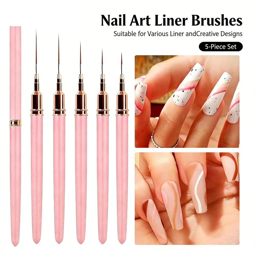 Nail Art Brush Set - 5pcs Nail Art Liner Brushes and