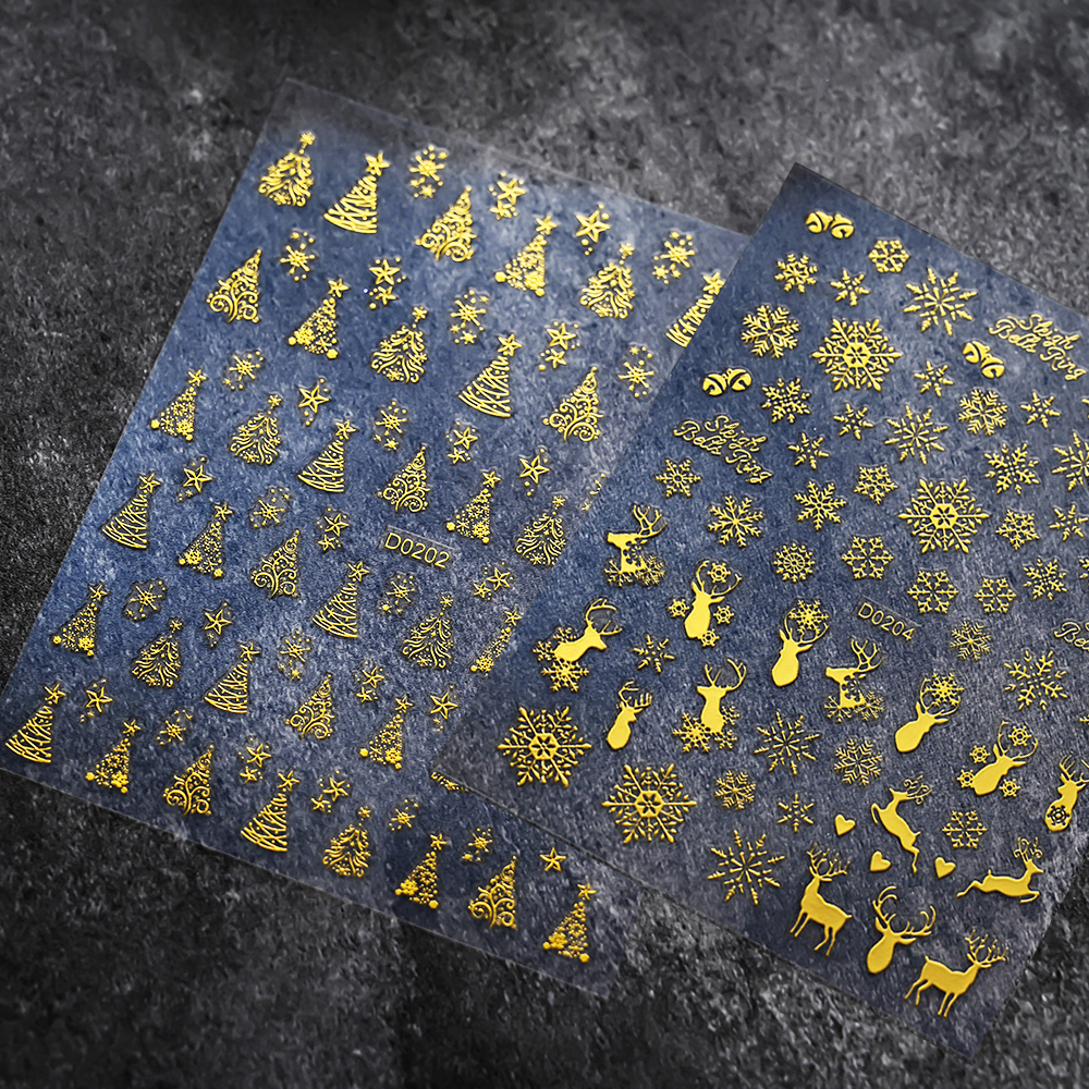 Nail Art Xmas Stickers - 1pc 3D Bronzing Gold Christmas Nail