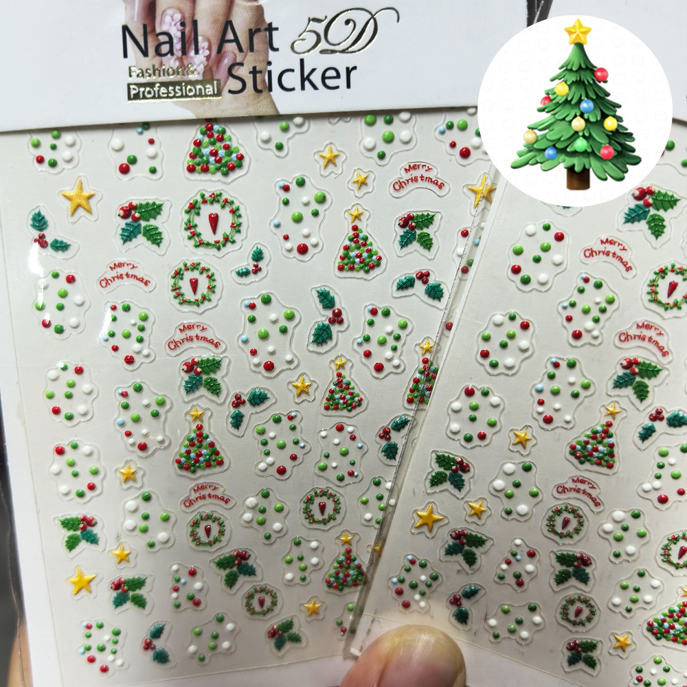 Nail Art Xmas Stickers - 1pcs Red-Green-white Dot 5D Christmas Nail