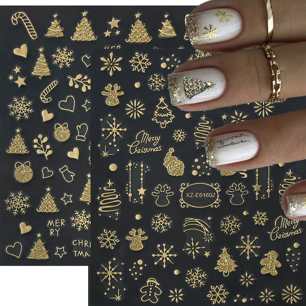 Nail Art Xmas Stickers - 2pcs Luxury Gold Christmas 3D Nail
