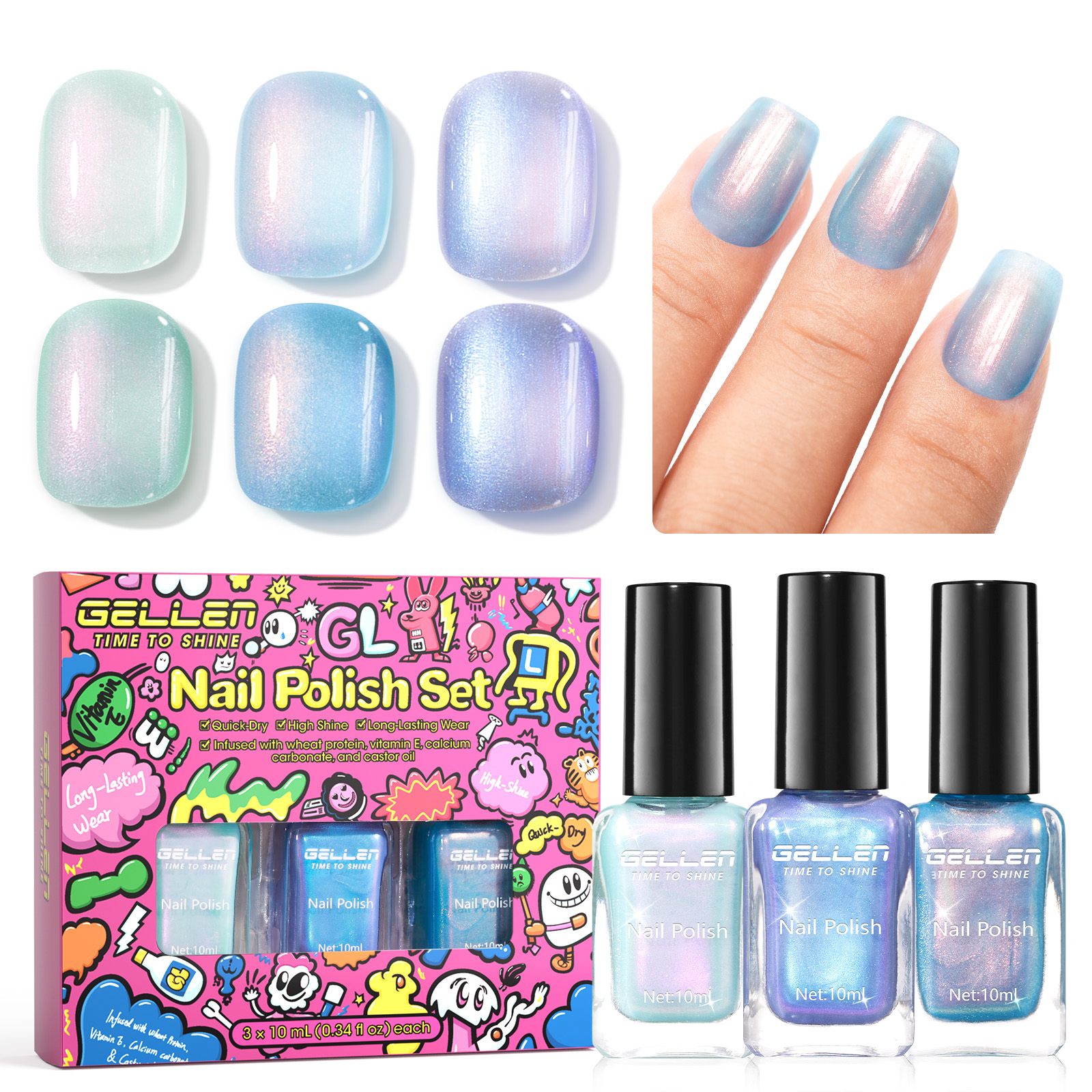 Nail Art Ombre Glitter - Gel Polish Set 3Pcs 10ml Chameleon