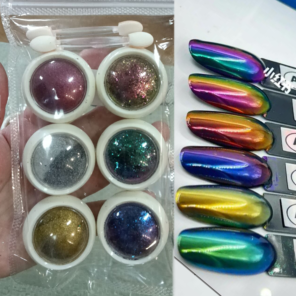 Nail Glitter Chrome - 6Jar/Set Chameleon Chrome Nail Powder Set