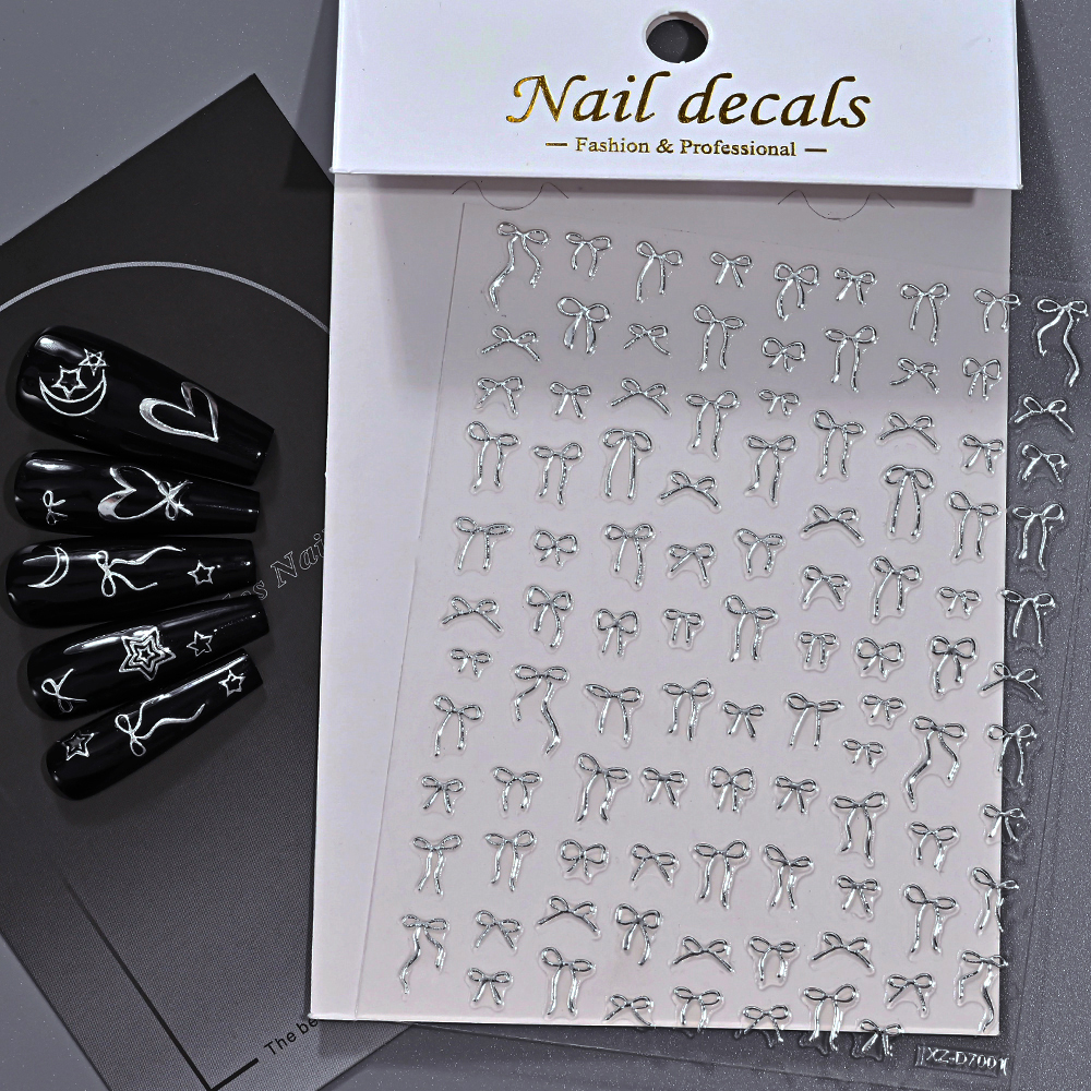 Nail Art Vampire - 1Pcs 3D Metal Silver Bowknot Nail