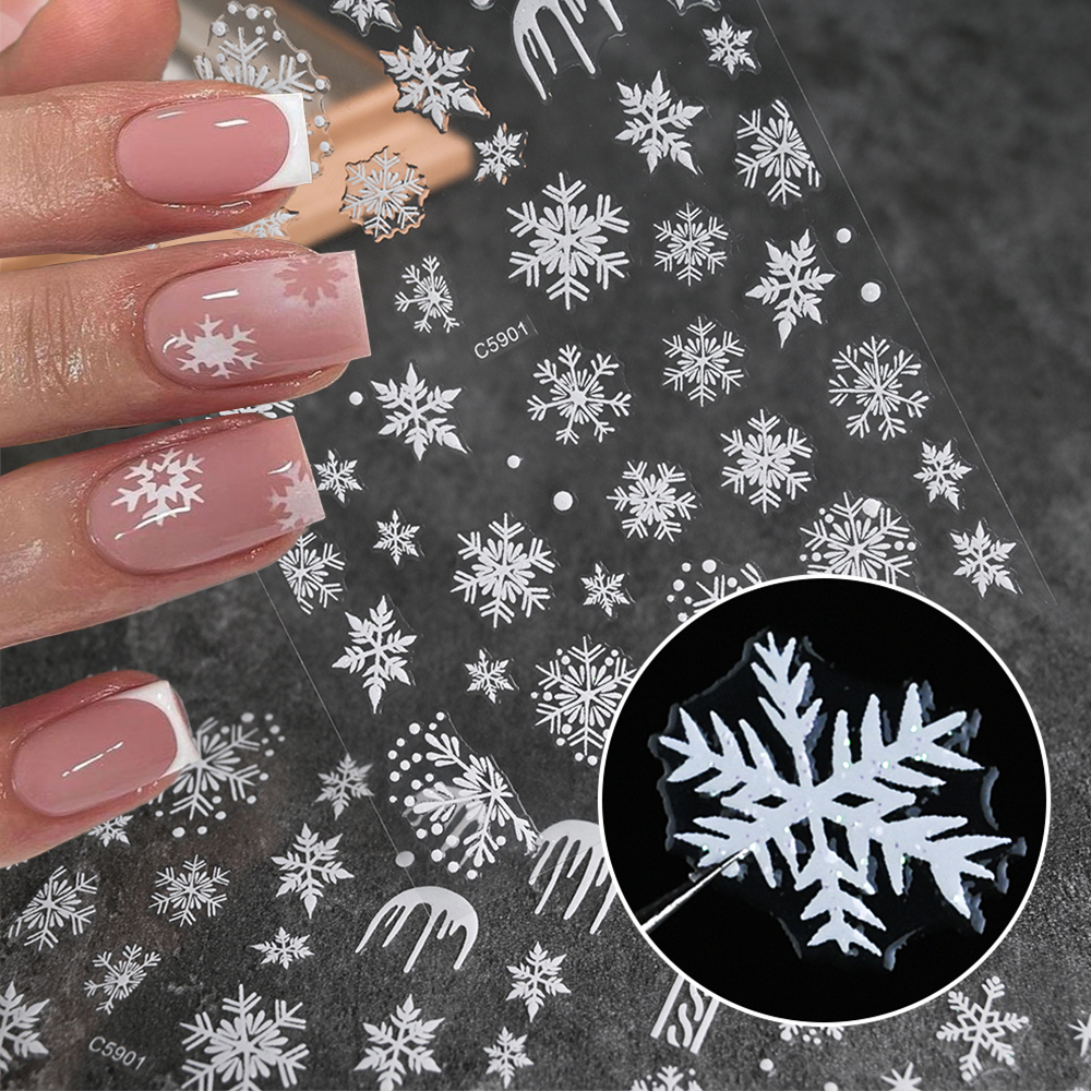 Nail Art Xmas Stickers - 3D White Snowflake Christmas Nail Art