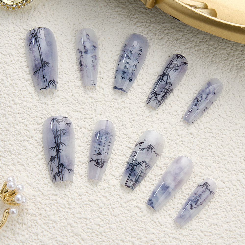 Nail Art Xs - 10Pcs Bamboo Chinese Style Fasle Nails