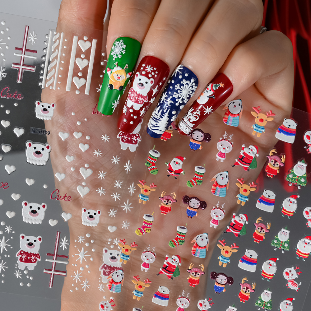 Nail Art Xmas Stickers - 1Sheet 5D Embossed Christmas Nail Art