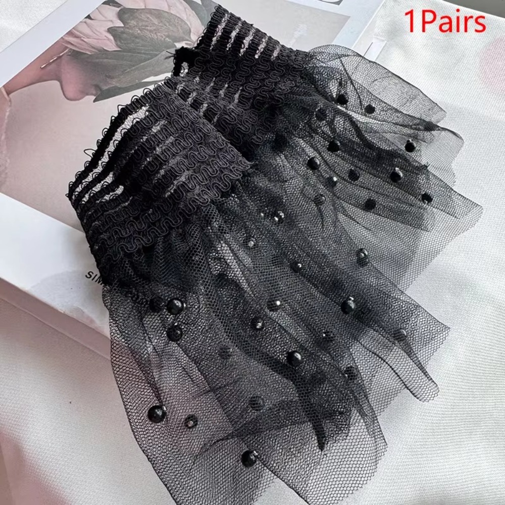 Nail Art Viral - 1Pairs Black White Bead Mesh Sleeve
