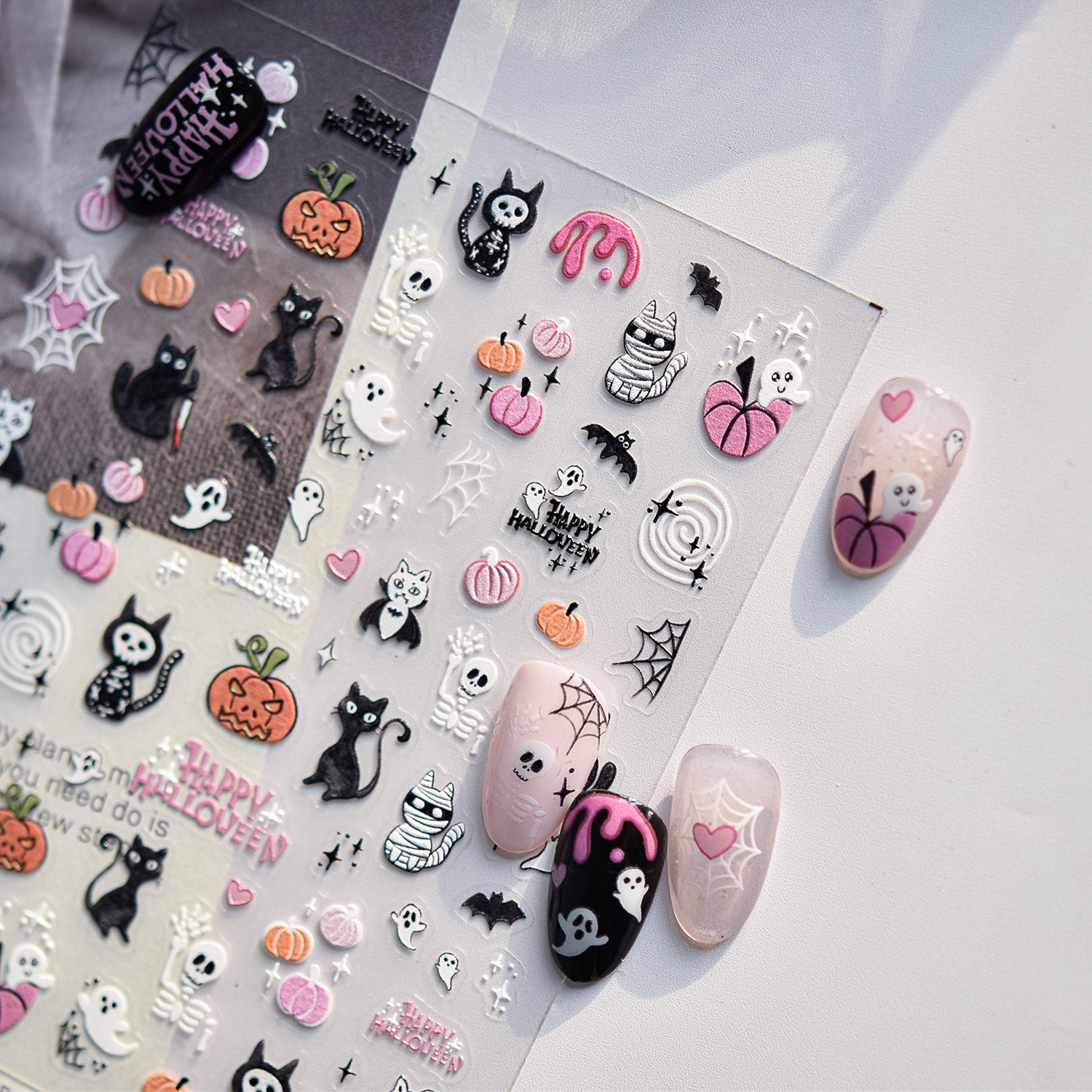 Nail Art Vampire - 1pcs 5D Embossed Pink Pumpkin Halloween