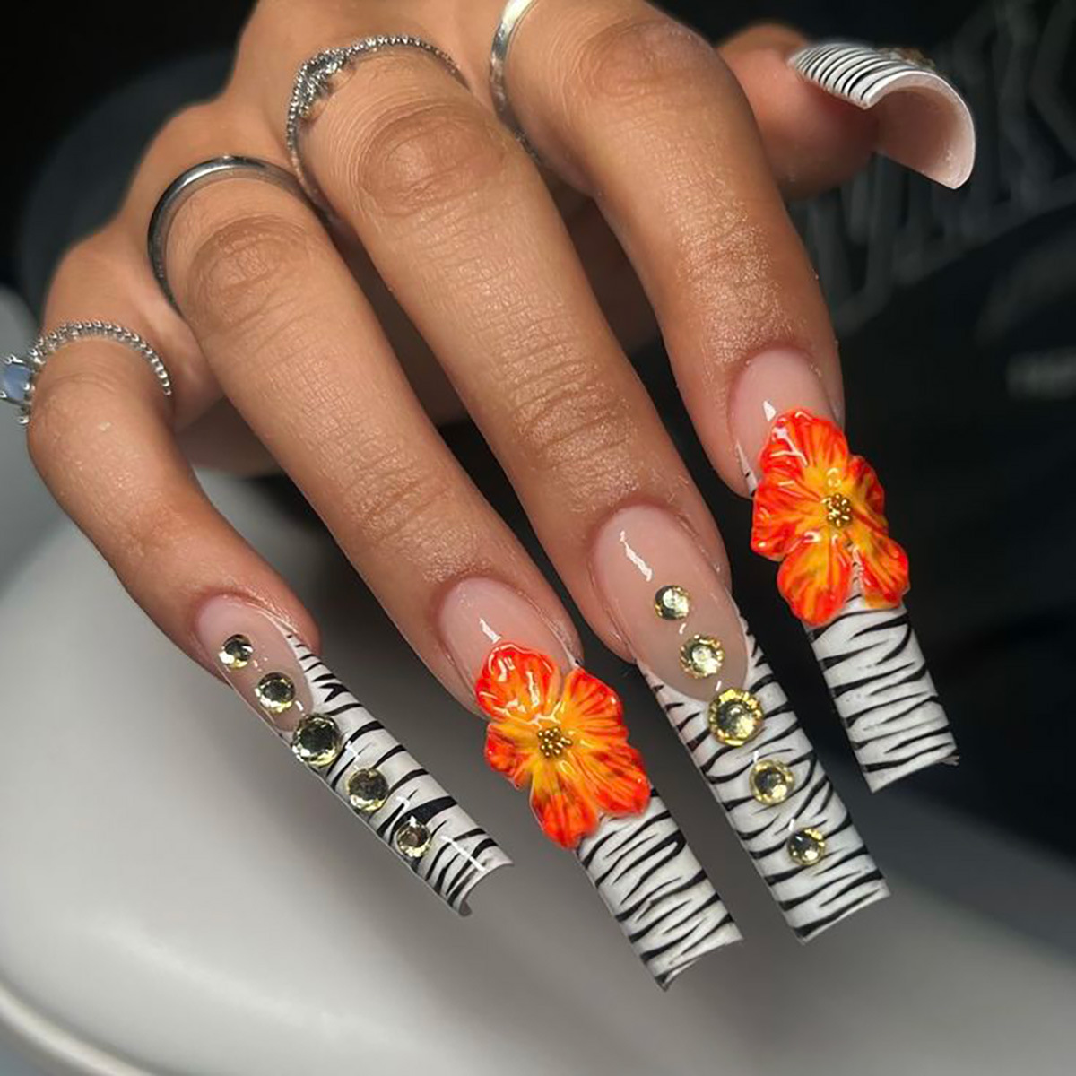 Nail Art Aesthetic - 24pcs Flower Press on Nails Art