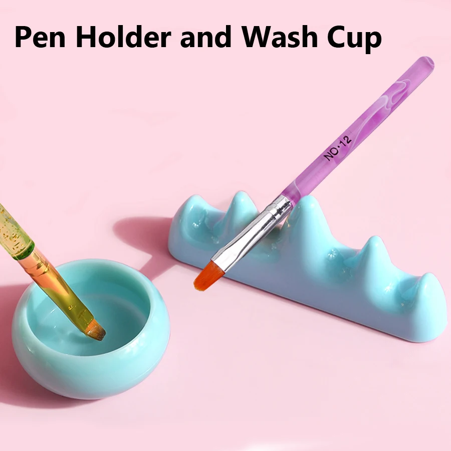 Nail Art Brush Set - Acrylic Nail Brush Washing Bowl Set