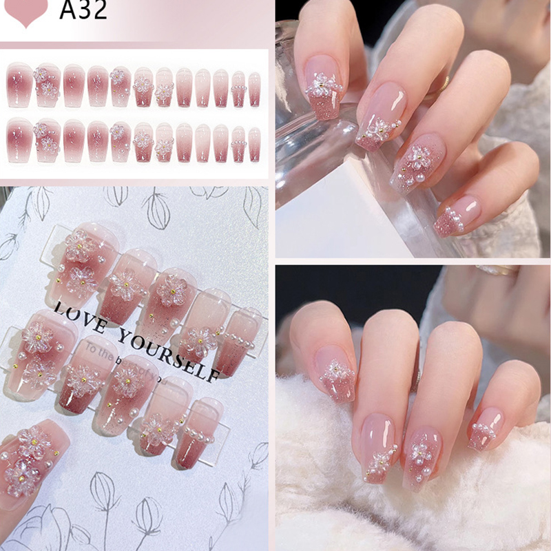 24pcs Medium Long Acrylic Fake - Nail Art Aesthetic ulasan dan harga