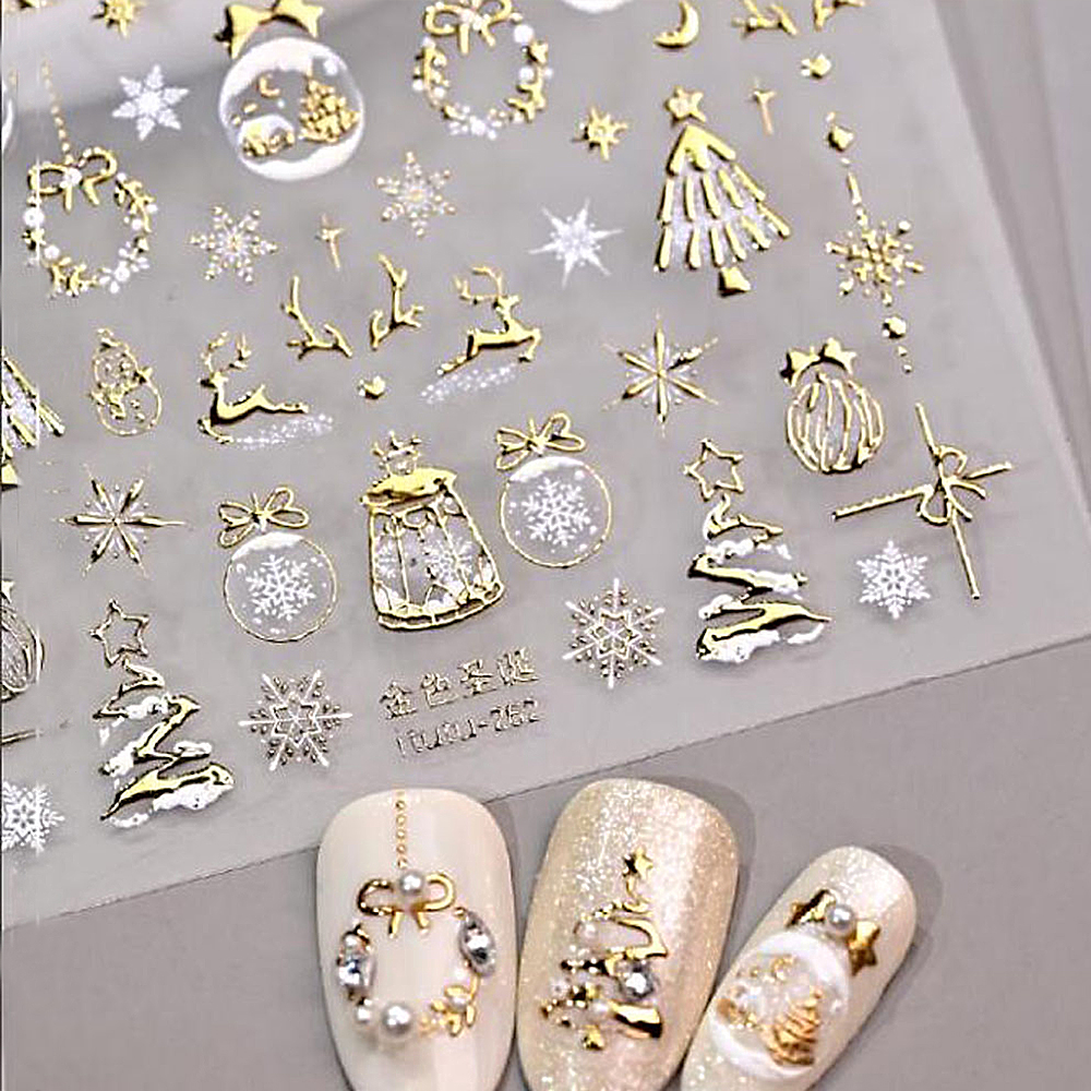 5D Bronzing Gold Christmas Nai - Nail Art Xmas Stickers ulasan dan harga