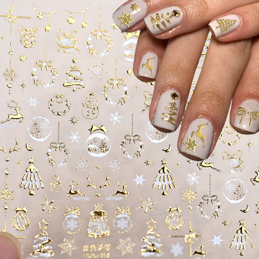5D Bronzing Gold Christmas Nai - Nail Art Xmas Stickers ulasan dan harga