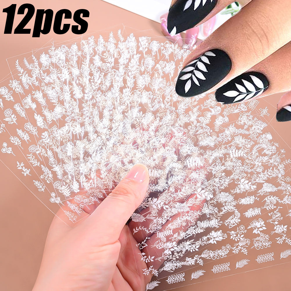 12pcs 3D Vintage White Leaves  - Nail Art Vintage ulasan dan harga