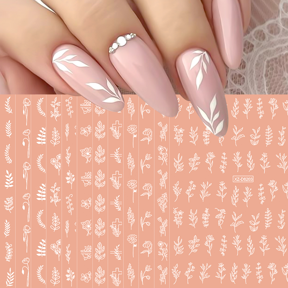 12pcs 3D Vintage White Leaves  - Nail Art Vintage ulasan dan harga