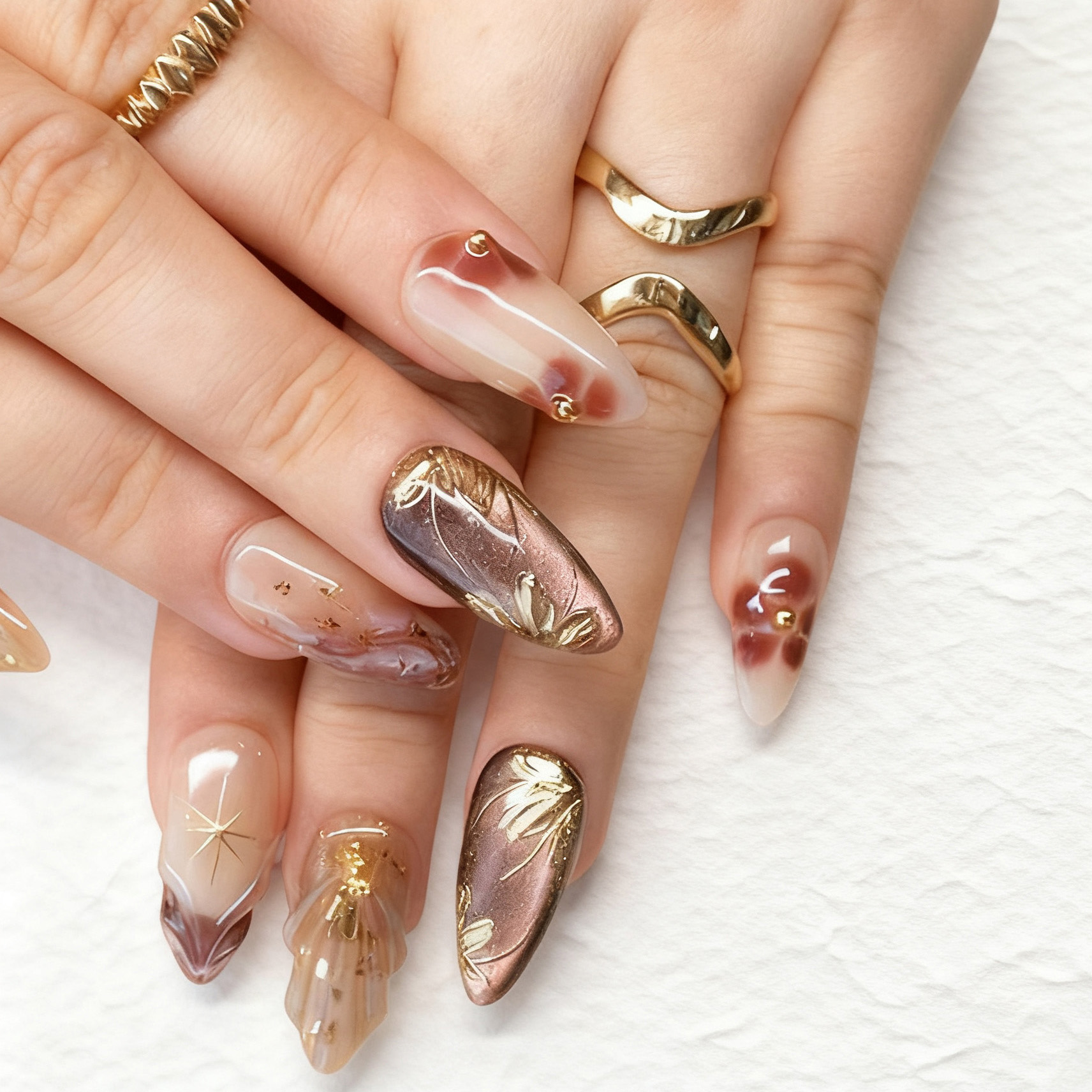 24pcs Flower False Nails Brown - Nail Art Aesthetic ulasan dan harga