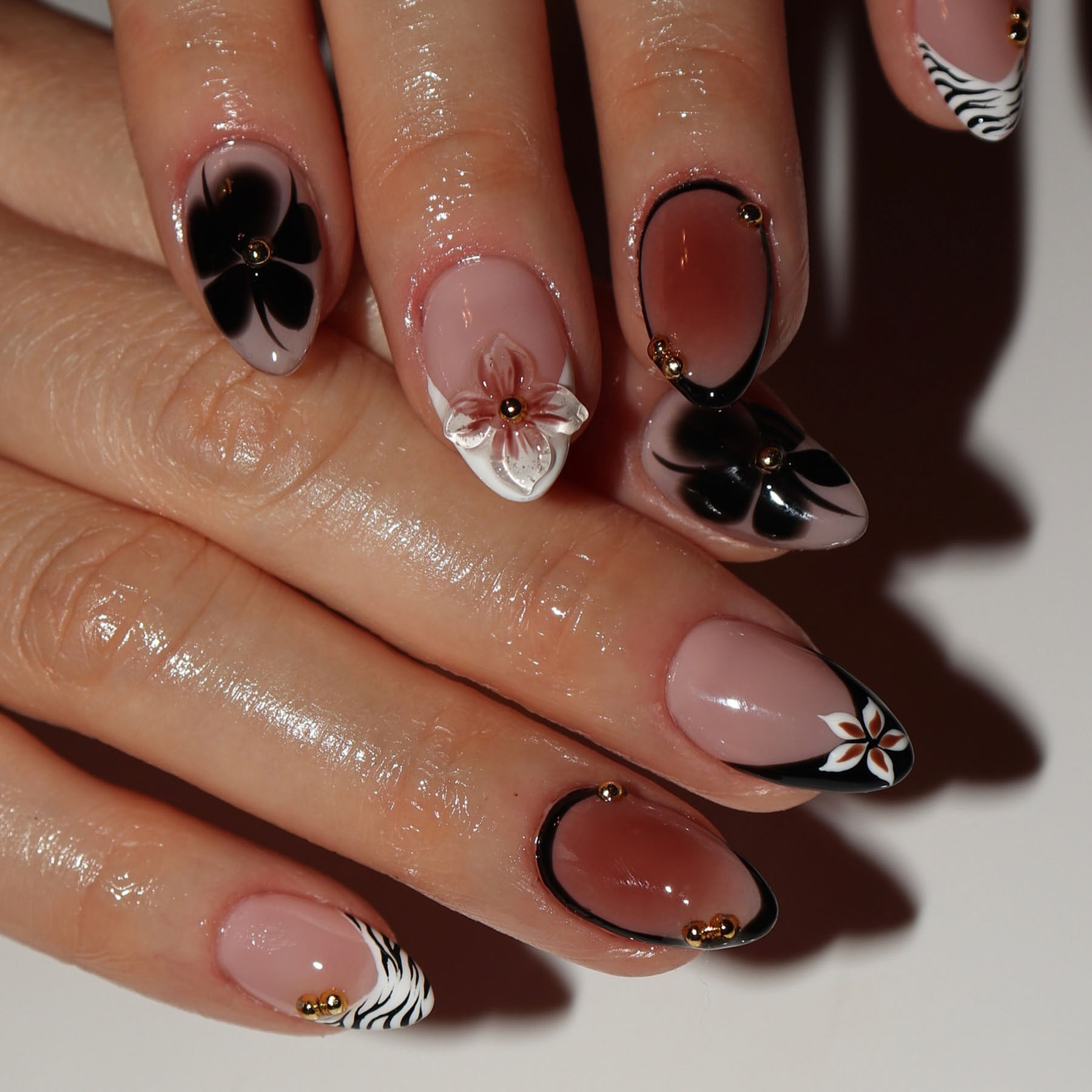 24pcs Flower False Nails Brown - Nail Art Aesthetic ulasan dan harga