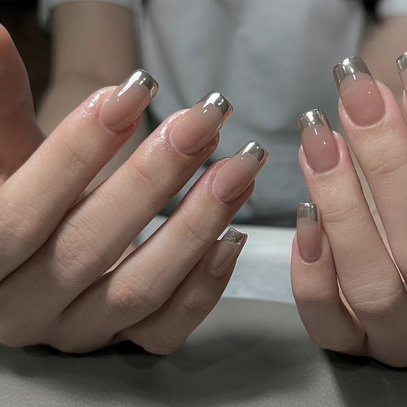 24Pcs Medium Coffin Press on N - Nail Art Ombre Glitter ulasan dan harga