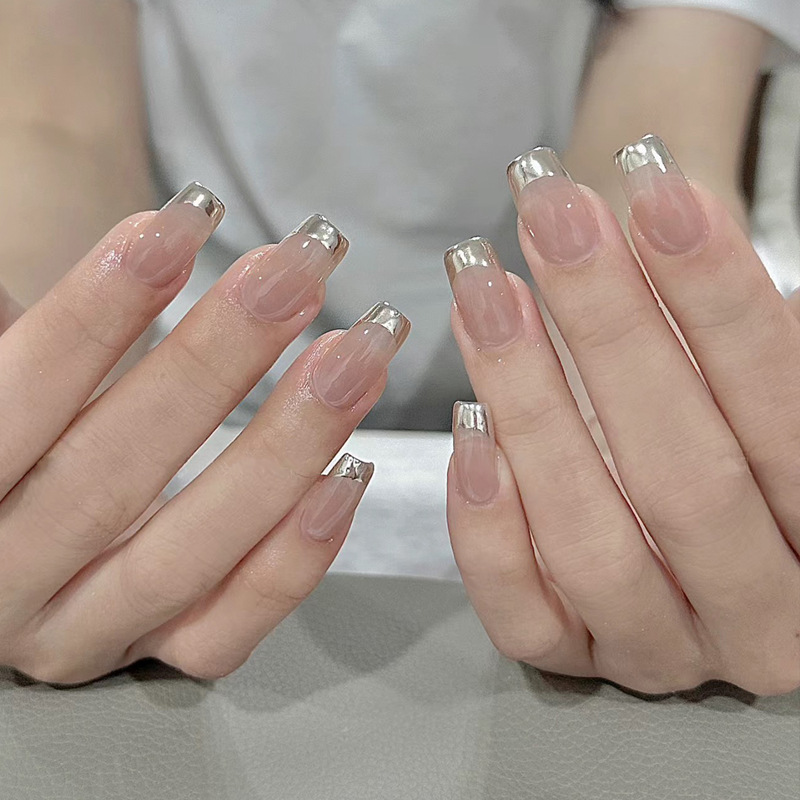 24Pcs Medium Coffin Press on N - Nail Art Ombre Glitter ulasan dan harga