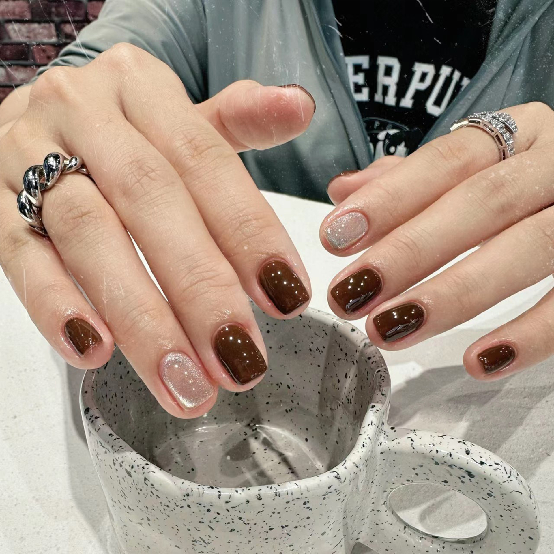 24Pcs Caramel Brown Ombre Glit - Nail Art Aesthetic ulasan dan harga