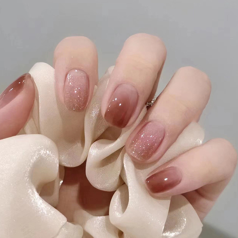 24Pcs Caramel Brown Ombre Glit - Nail Art Aesthetic ulasan dan harga