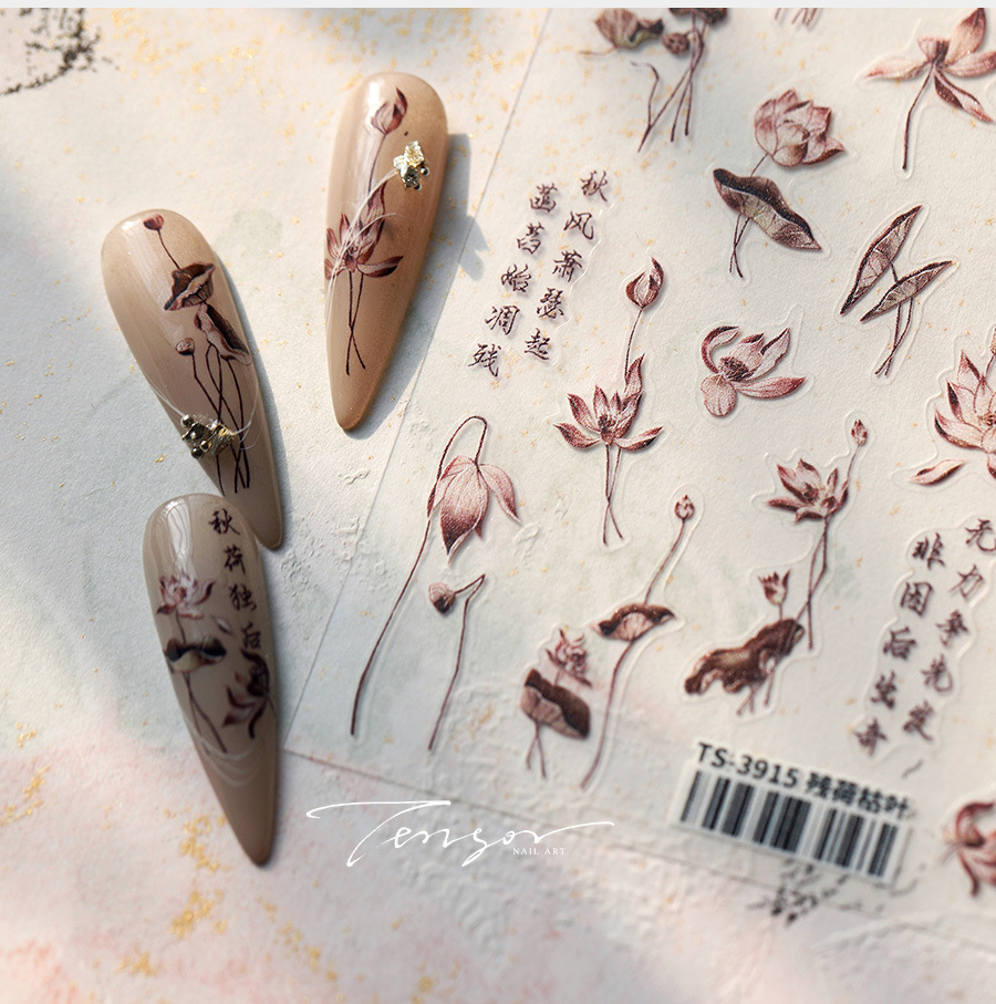 Simple Lotus Flower Withered L - Nail Art Vintage ulasan dan harga