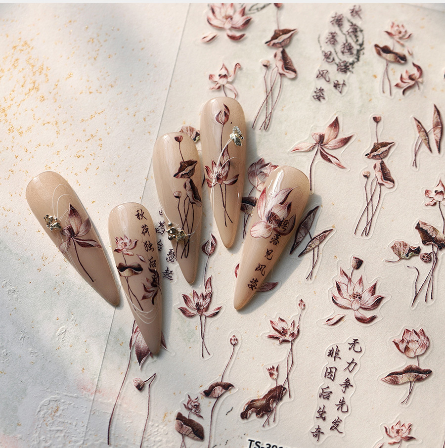 Simple Lotus Flower Withered L - Nail Art Vintage ulasan dan harga