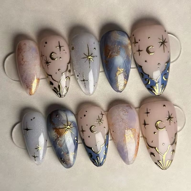 24Pcs Short Almond Nails Set F - Nail Art Aesthetic ulasan dan harga