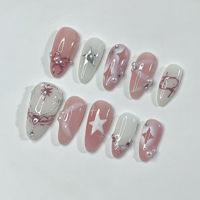 24Pcs Short Almond Nails Set F - Nail Art Aesthetic ulasan dan harga