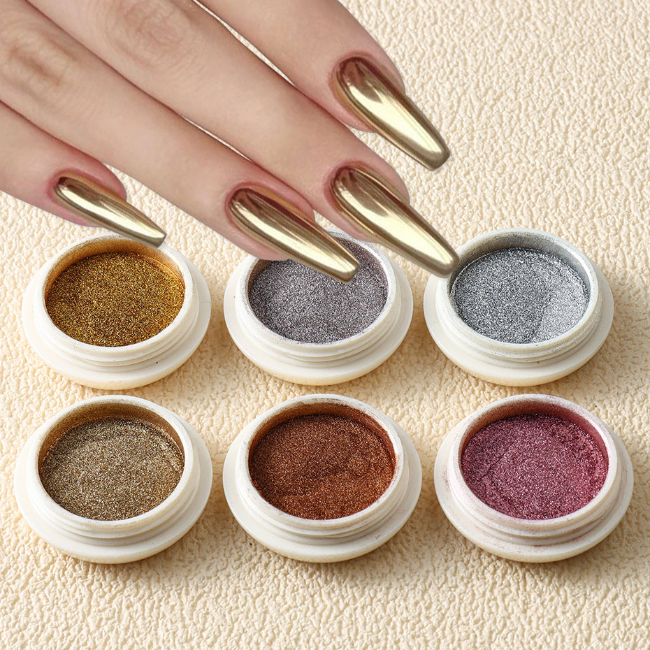 6pc Gold Metallic Mirror Glitt - Nail Glitter Chrome ulasan dan harga