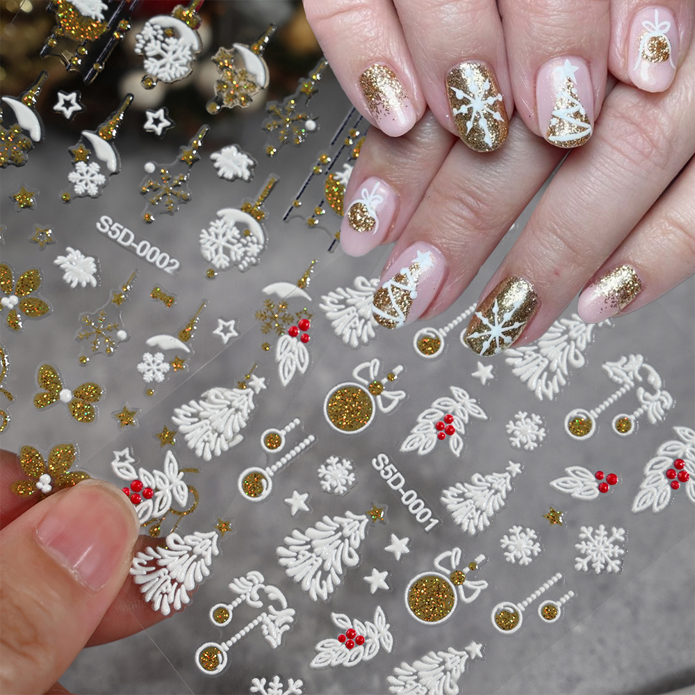 5D Gold Silver Glitter Christm - Nail Art Xmas Stickers ulasan dan harga