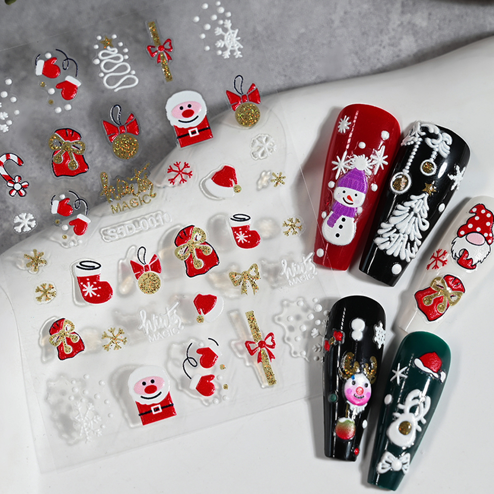 5D Gold Silver Glitter Christm - Nail Art Xmas Stickers ulasan dan harga