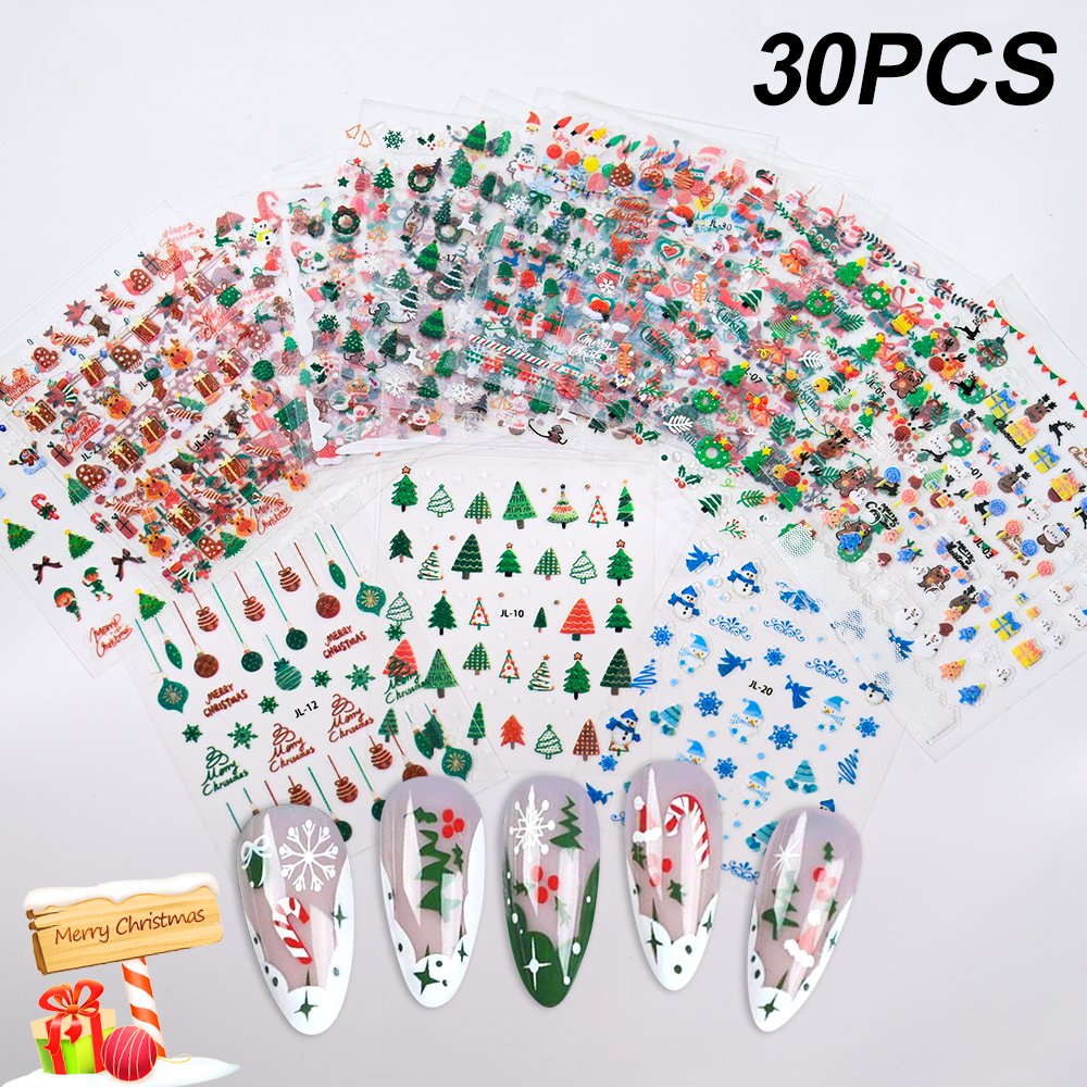 30pcs Xmas Snowflake Nail Art  - Nail Art Xmas Stickers ulasan dan harga