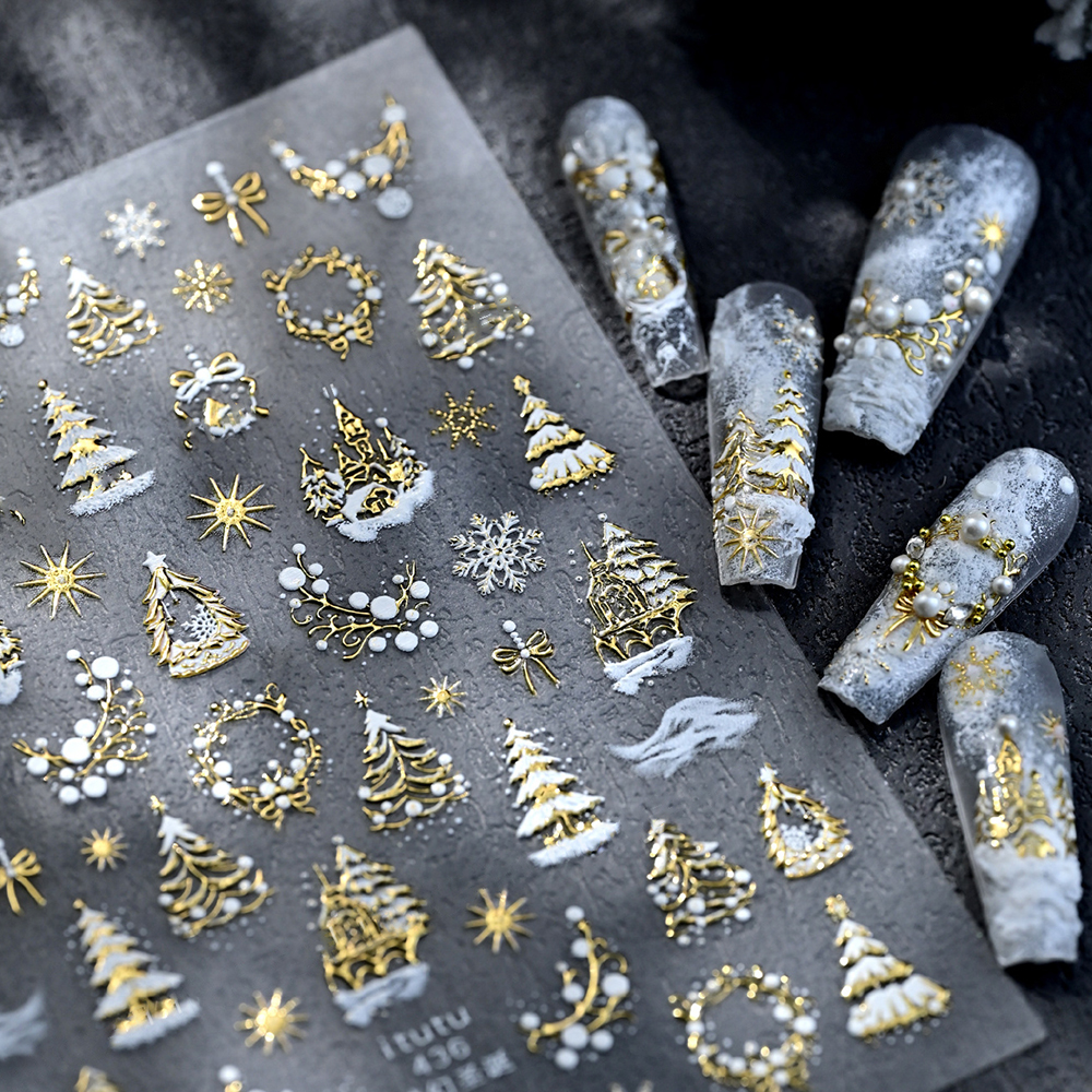1pcs Luxury Bronzing-5D Christ - Nail Art Xmas Stickers ulasan dan harga