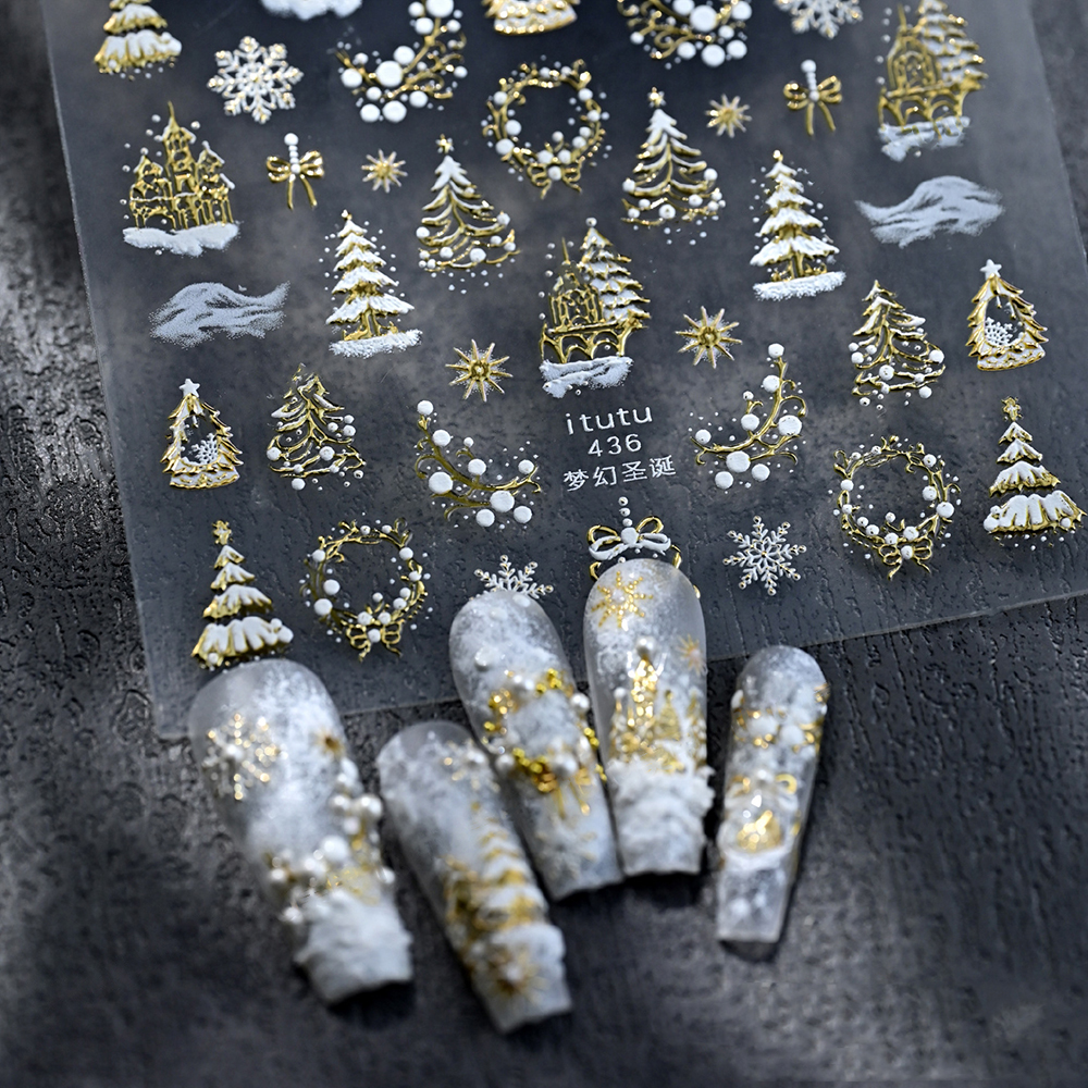 1pcs Luxury Bronzing-5D Christ - Nail Art Xmas Stickers ulasan dan harga
