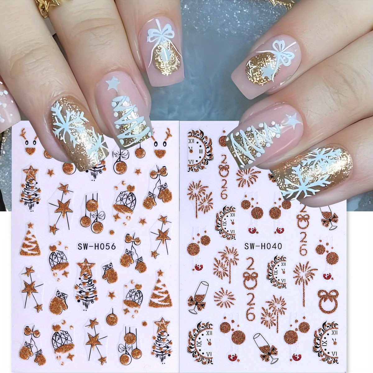 2 pcs Gorgeous Sparkly Christm - Nail Art Xmas Stickers ulasan dan harga