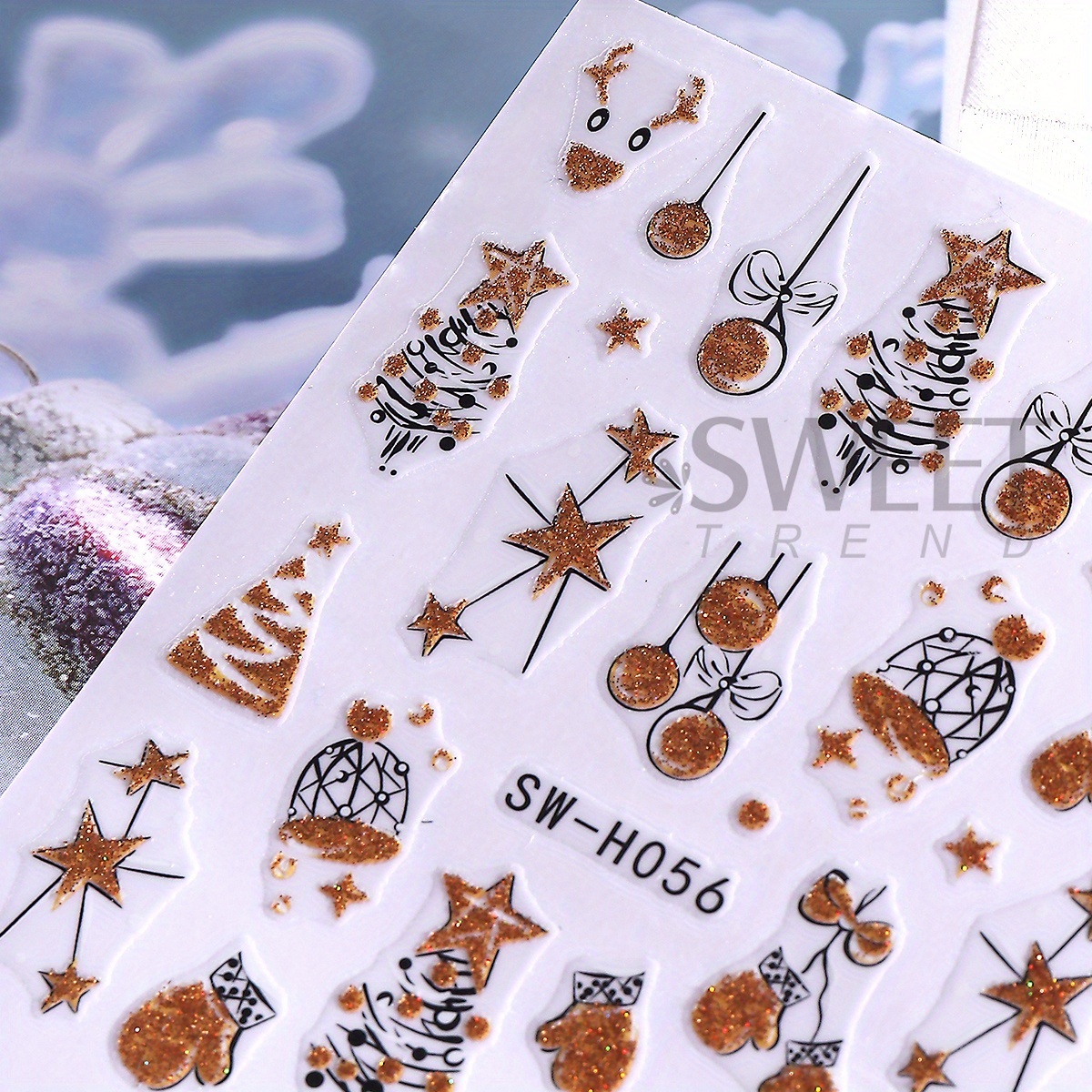 2 pcs Gorgeous Sparkly Christm - Nail Art Xmas Stickers ulasan dan harga