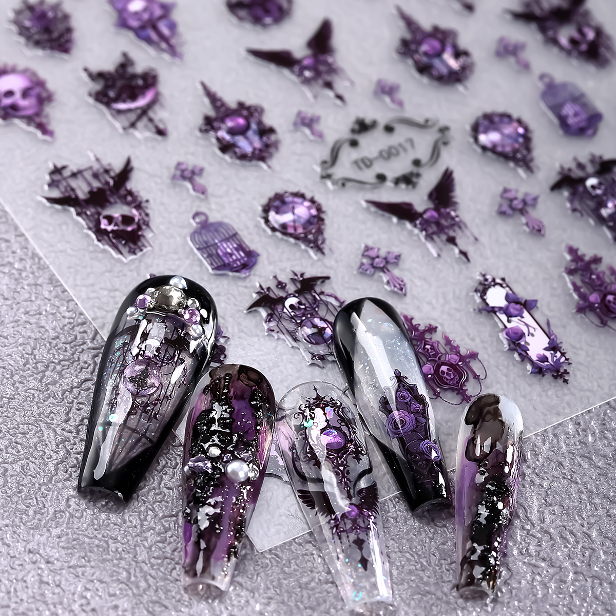 2pcs 5D Pink Purple Gothic Nai - Nail Art Vintage ulasan dan harga
