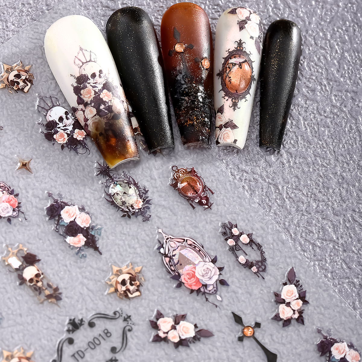 2pcs 5D Pink Purple Gothic Nai - Nail Art Vintage ulasan dan harga
