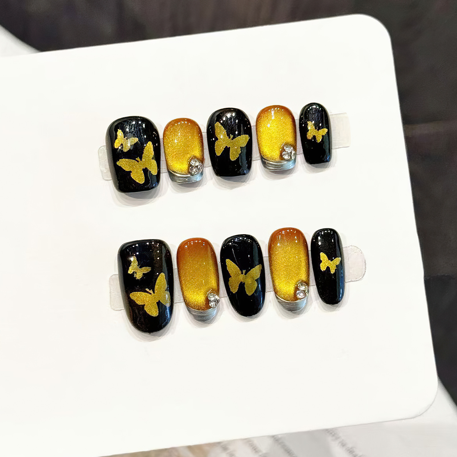 10Pcs Hand-made alse Nails wit - Nail Art Aesthetic ulasan dan harga
