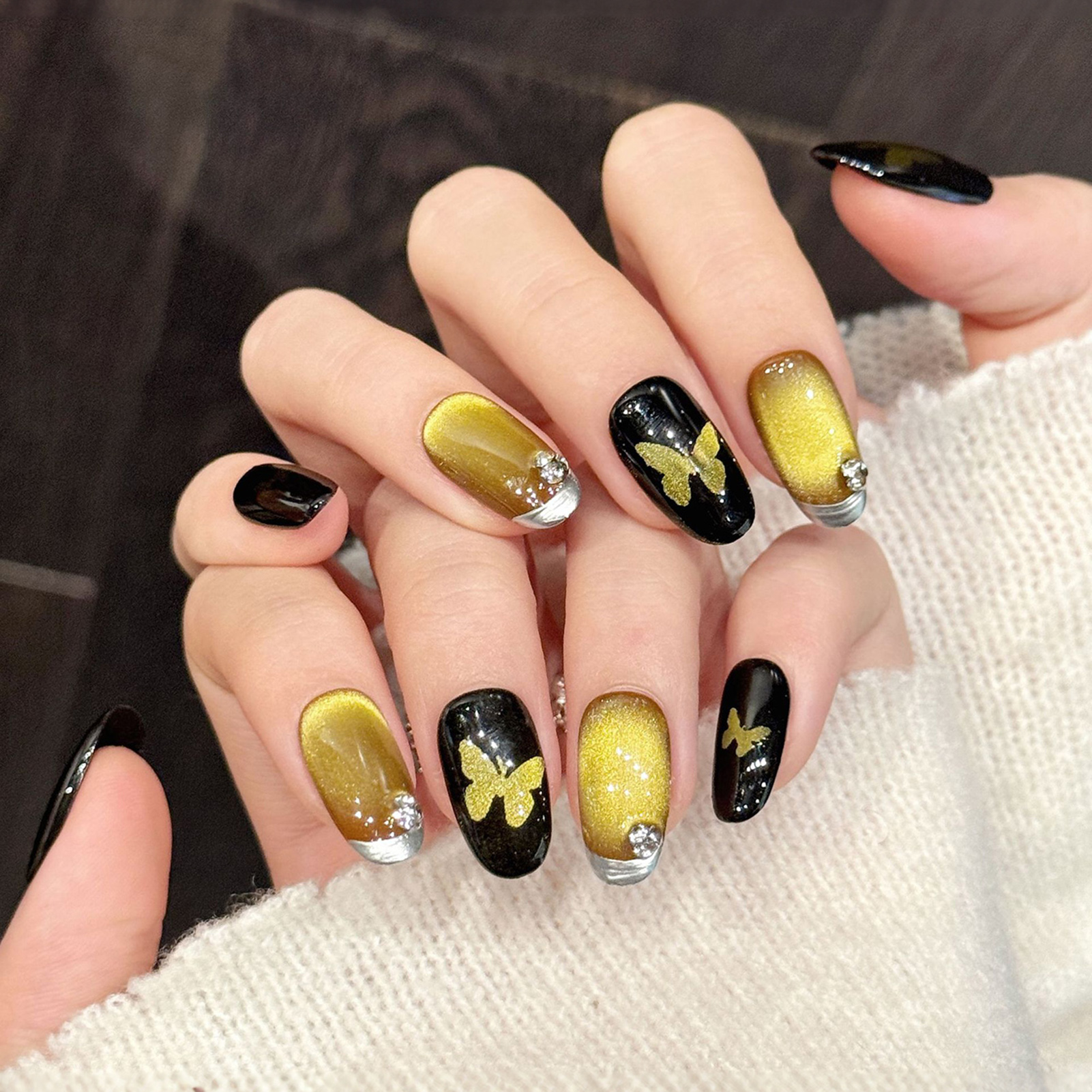 10Pcs Hand-made alse Nails wit - Nail Art Aesthetic ulasan dan harga