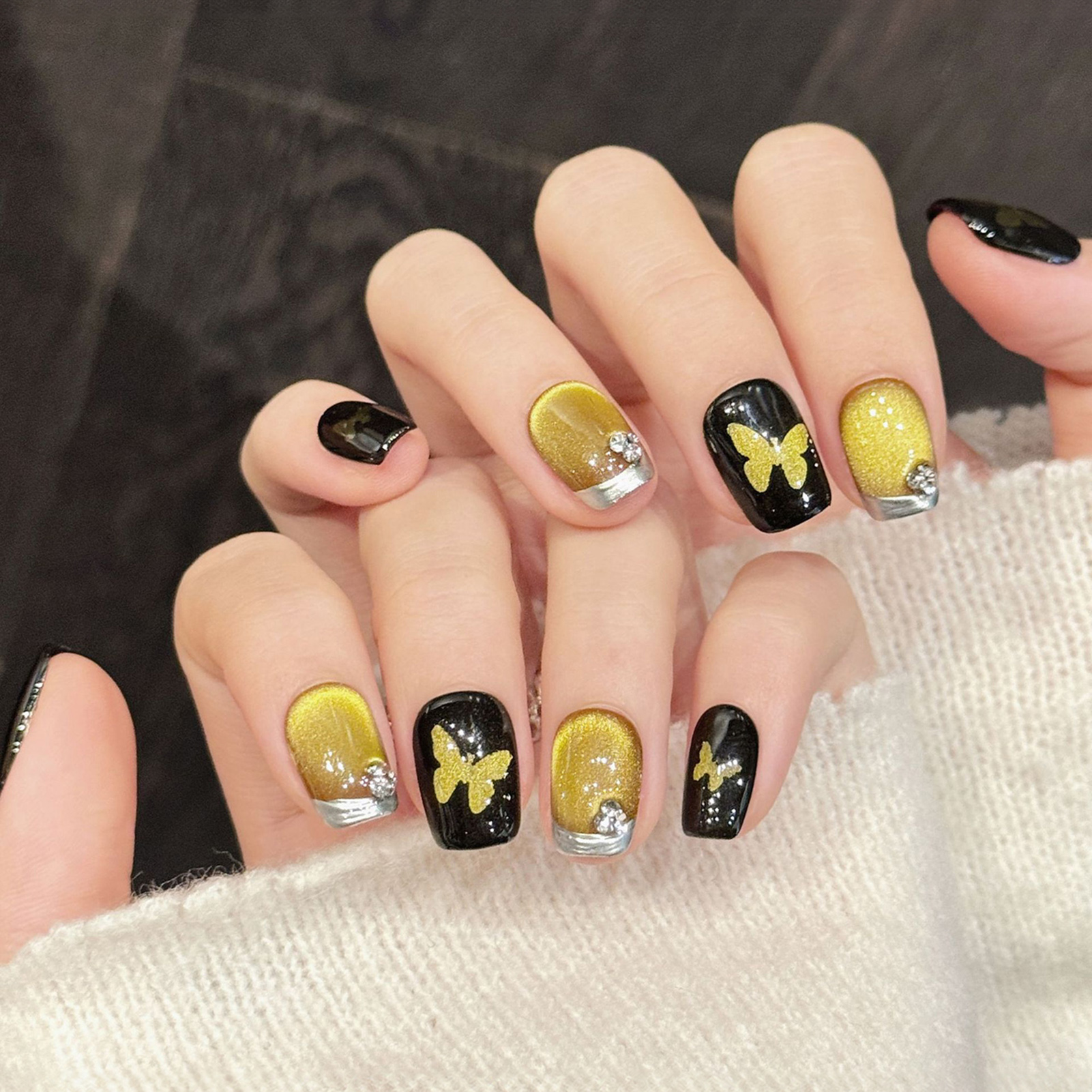 10Pcs Hand-made alse Nails wit - Nail Art Aesthetic ulasan dan harga