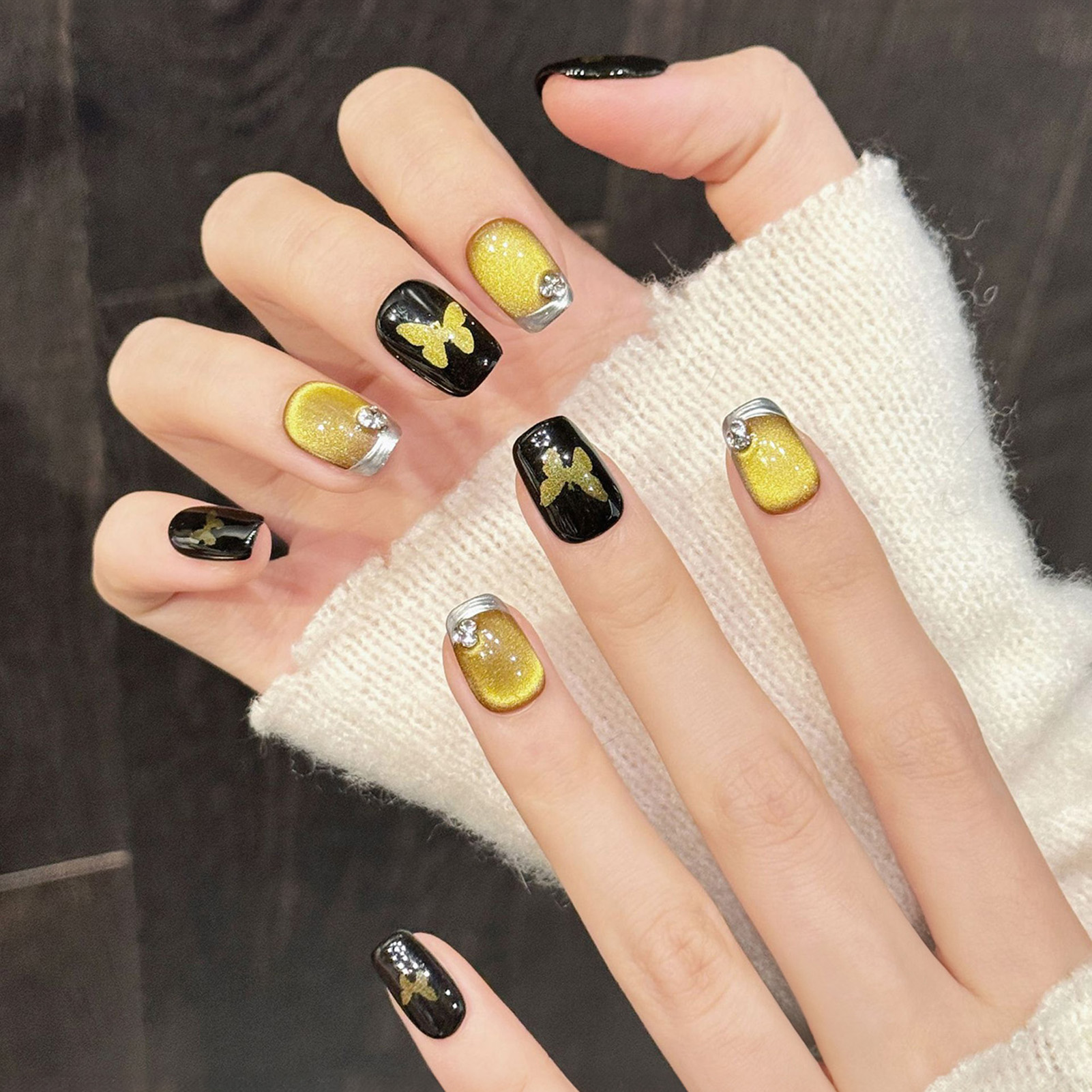 10Pcs Hand-made alse Nails wit - Nail Art Aesthetic ulasan dan harga