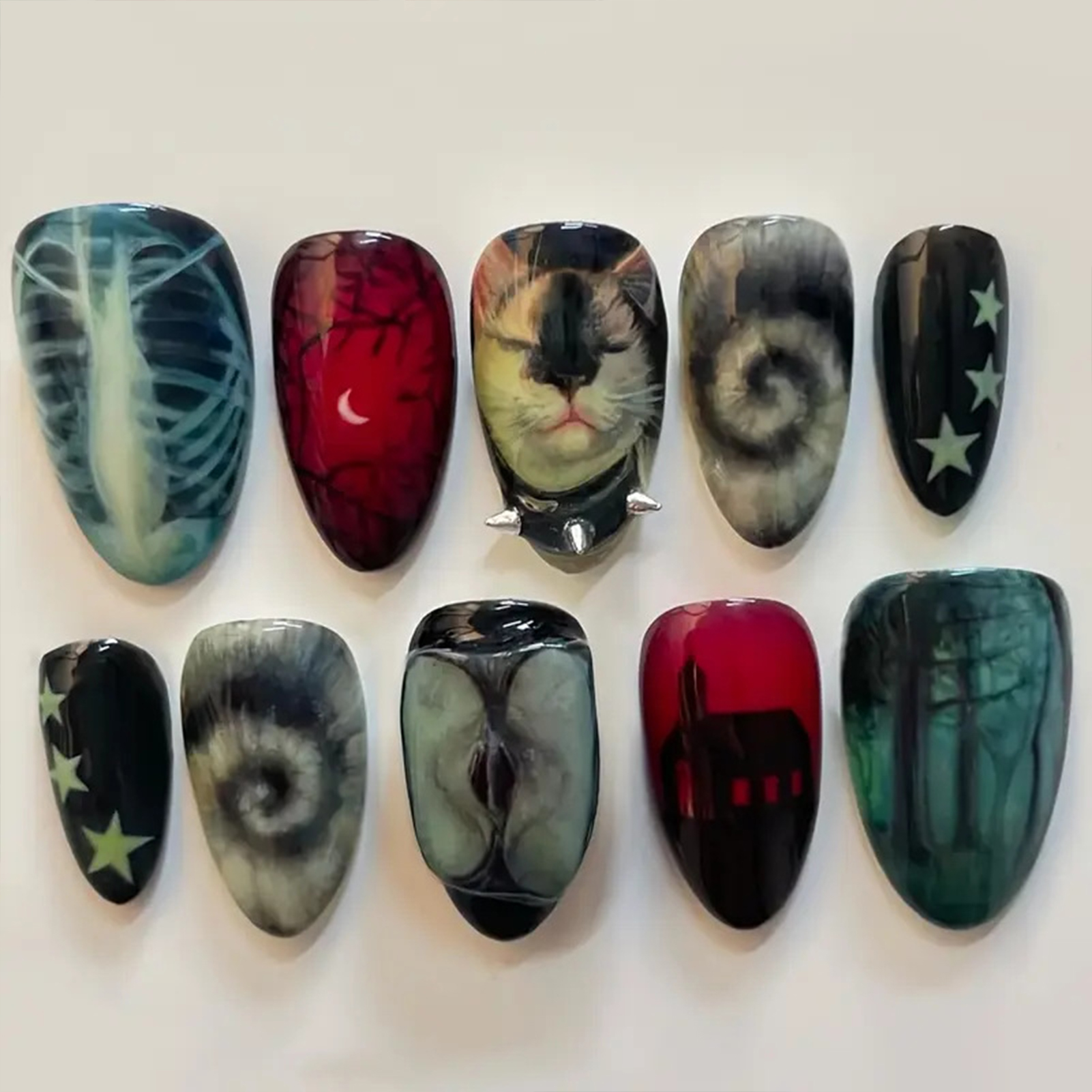 10pcs Dark Black Style Handmad - Nail Art Aesthetic ulasan dan harga