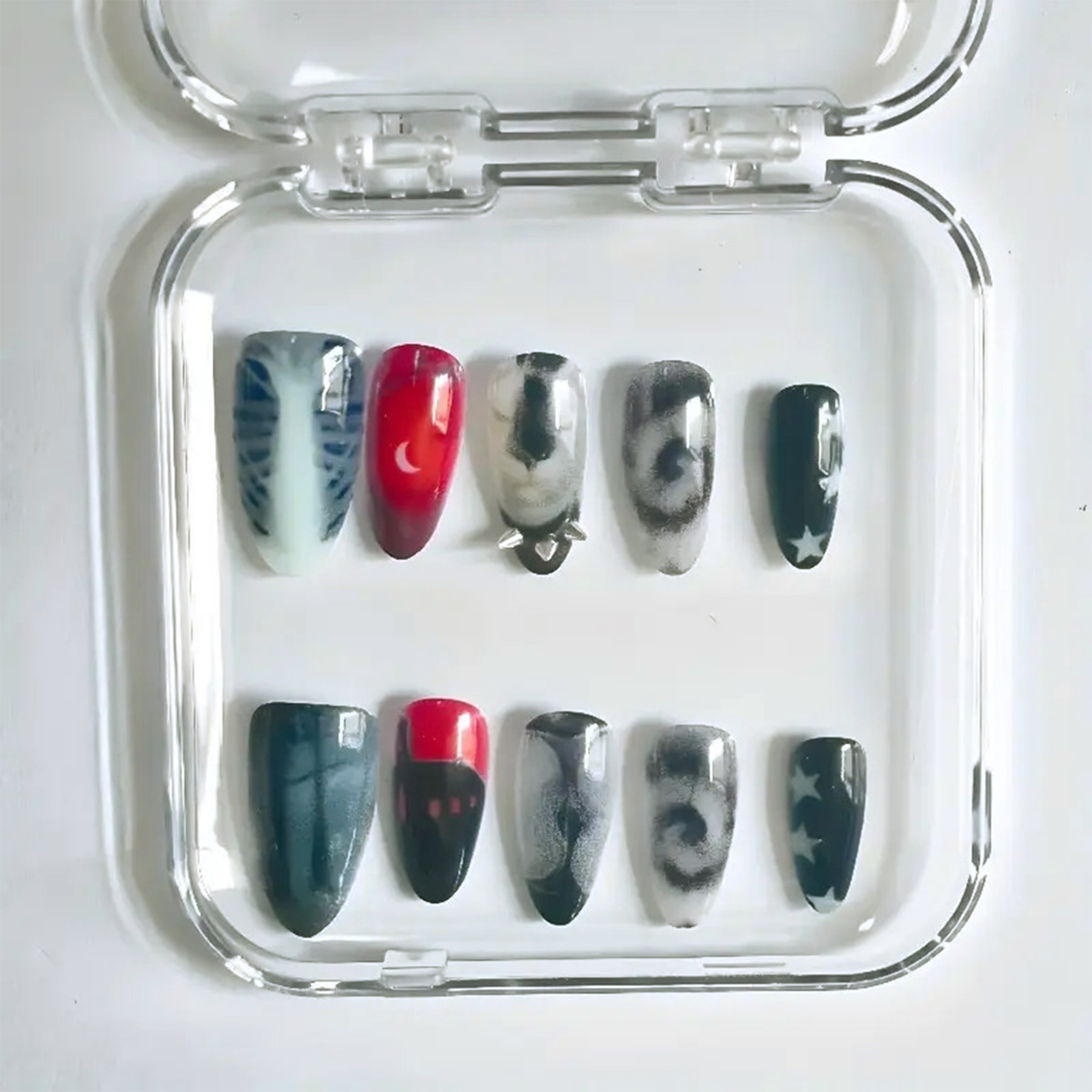10pcs Dark Black Style Handmad - Nail Art Aesthetic ulasan dan harga