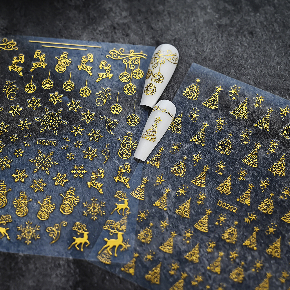 1pc 3D Bronzing Gold Christmas - Nail Art Xmas Stickers ulasan dan harga