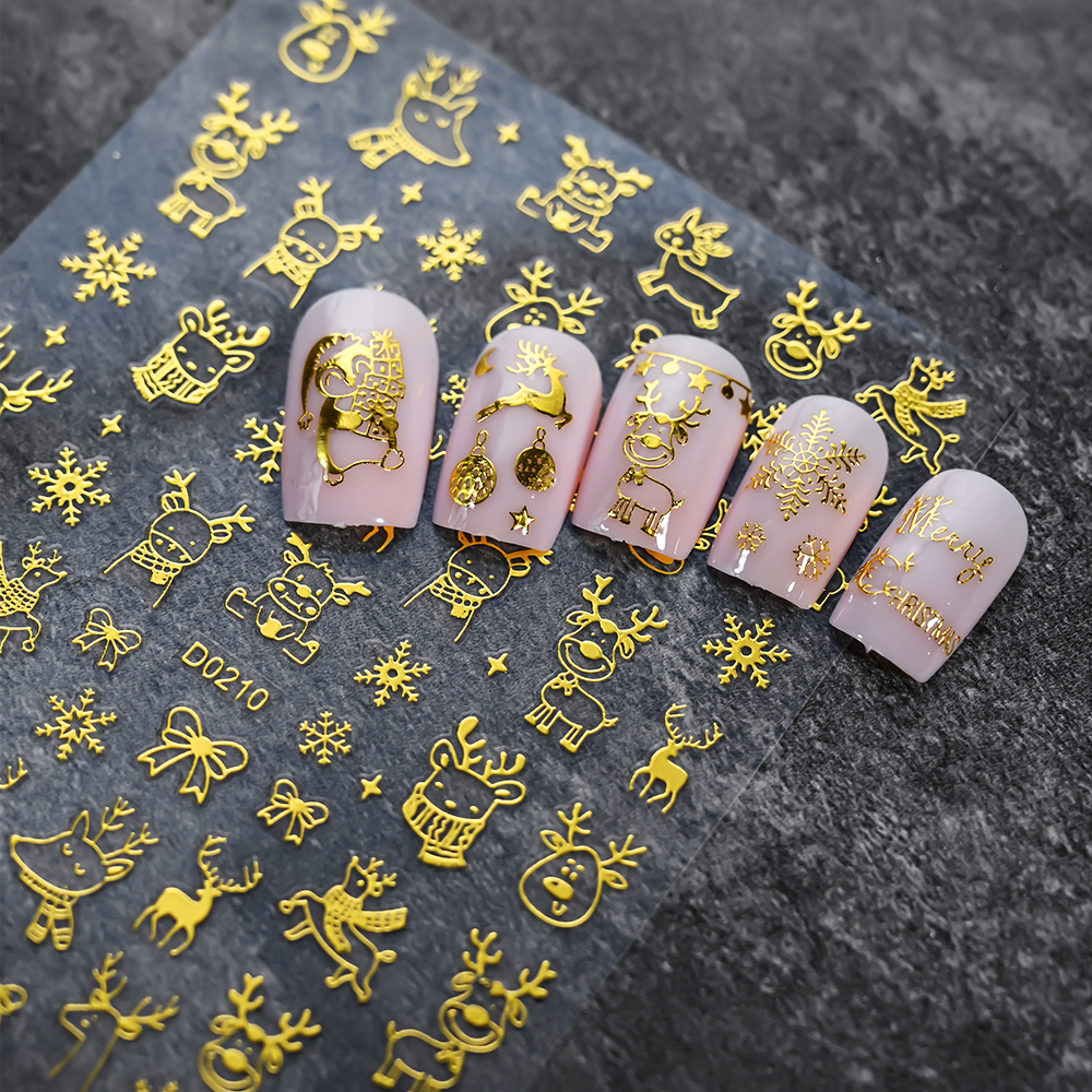 1pc 3D Bronzing Gold Christmas - Nail Art Xmas Stickers ulasan dan harga